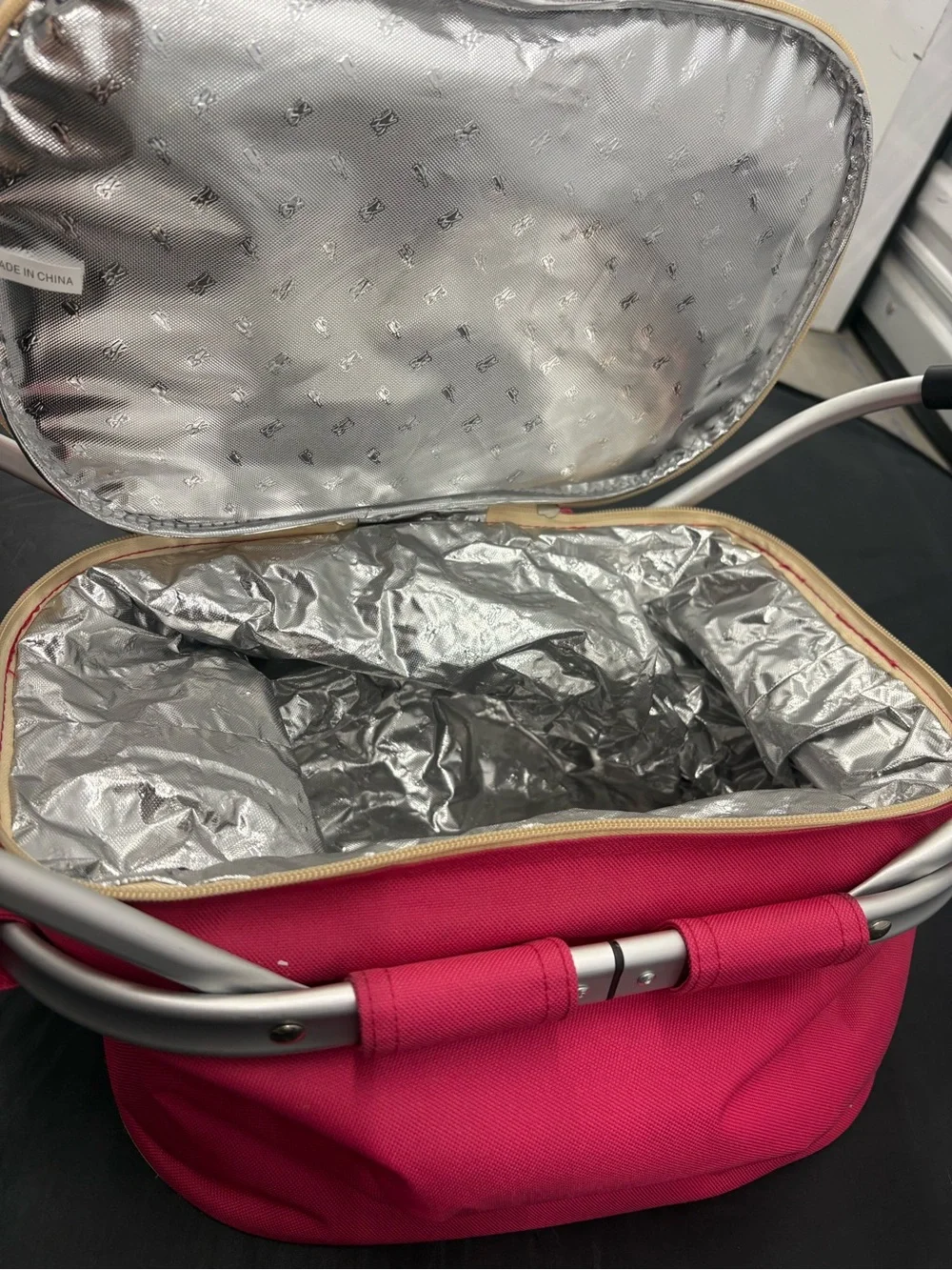 Pink Collapsible Tote Cooler Basket with Aluminum Frame